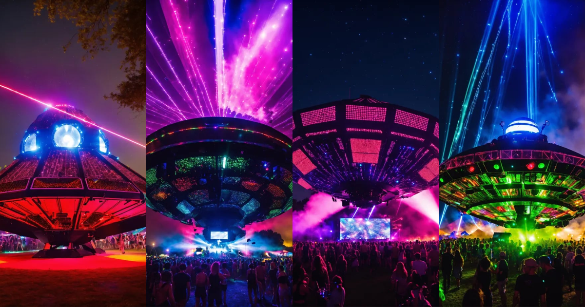 Lexica - A photograph of a spaceship covered in speakers zapping people ...