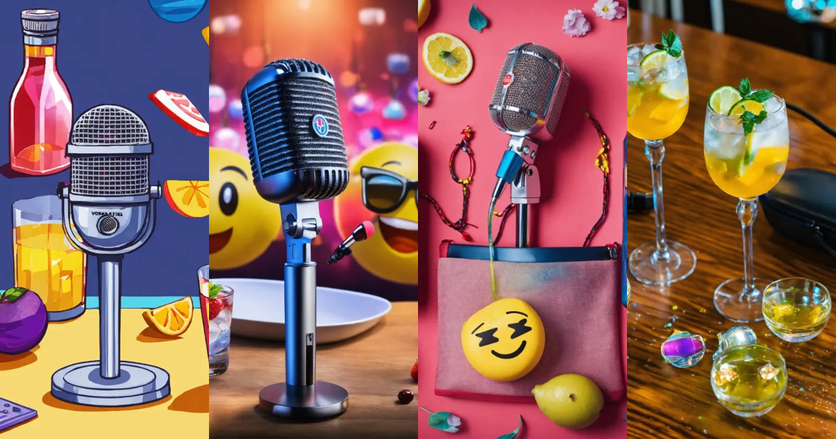 Lexica Microphone, emojis, vodka shots