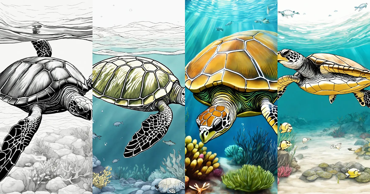 Lexica - Olive Ridley Sea Turtle in the sea, realistic art, line art ...