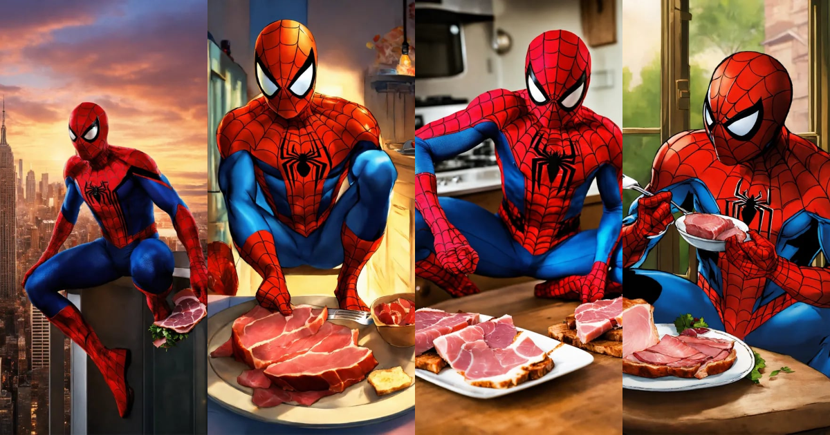 Lexica - Spiderman eats ham