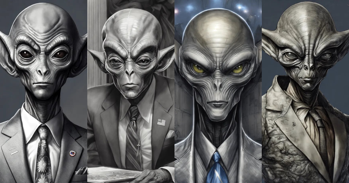 Lexica - Masterpiece, best quality, a gray alien as a President of the ...