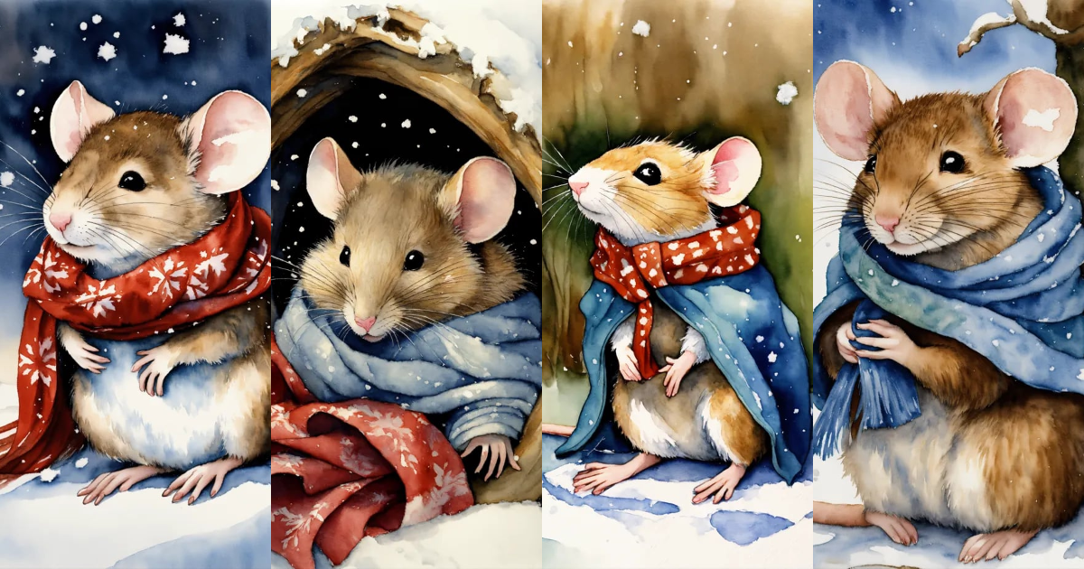Lexica - White background, a cute sleeping mouse, wearing a scarf ...