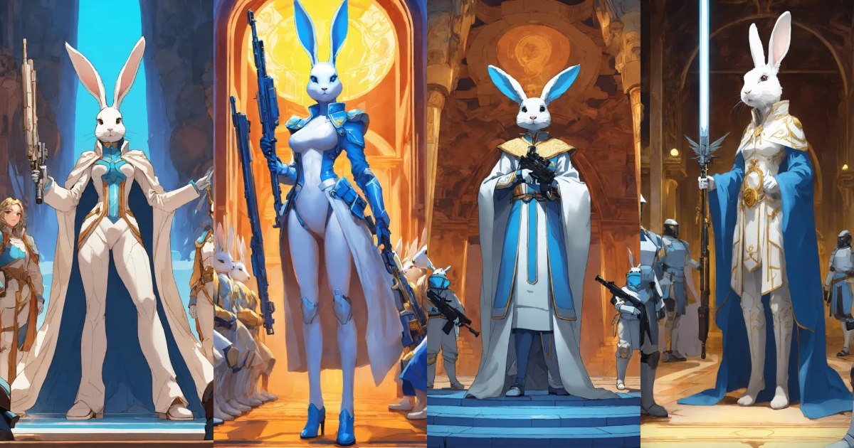 Lexica - One foot tall white humanoid rabbit queen wearing a blue robe ...
