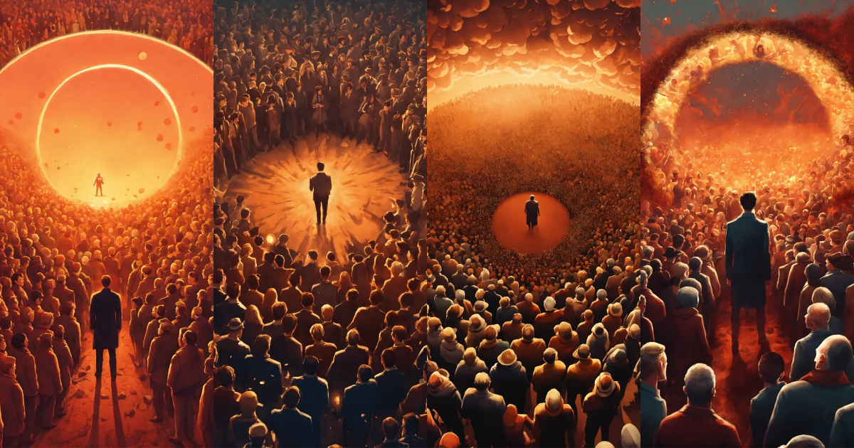 Lexica - A lone person getting surrounded by an angry mob of people in ...