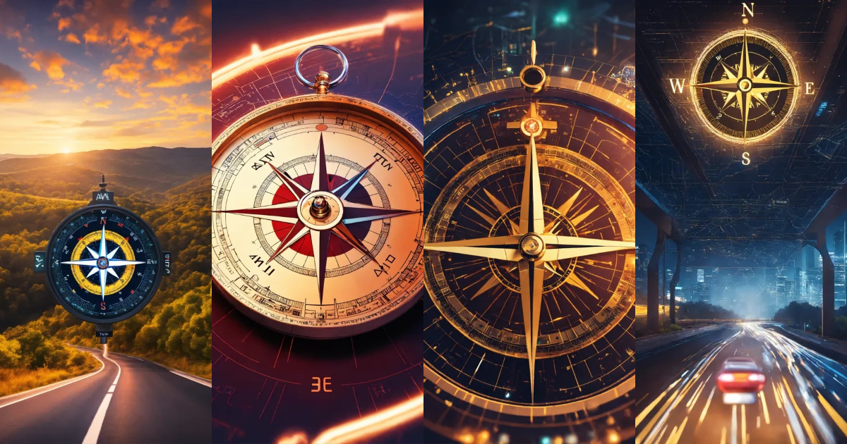 Lexica - A compass, showing the AI-augmented highway ahead, a modern ...