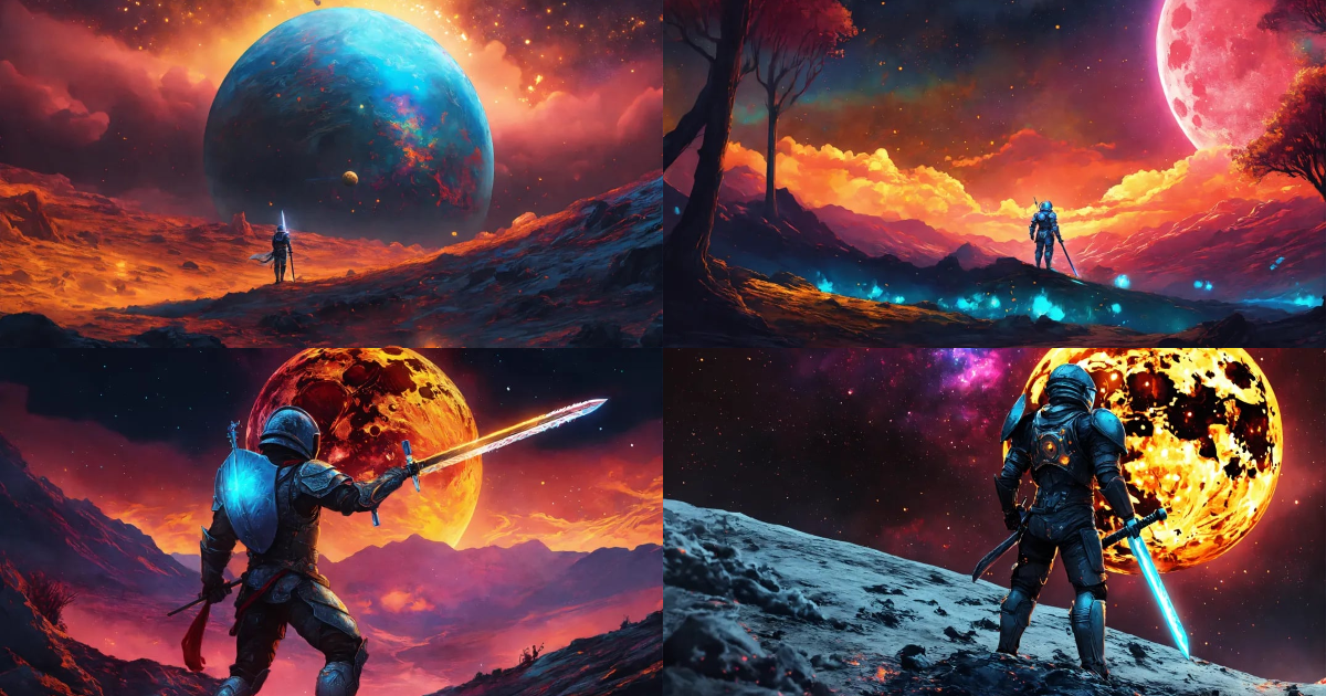 Lexica - Space knight holding a glowing sword on the moon. Tee-Shirt ...