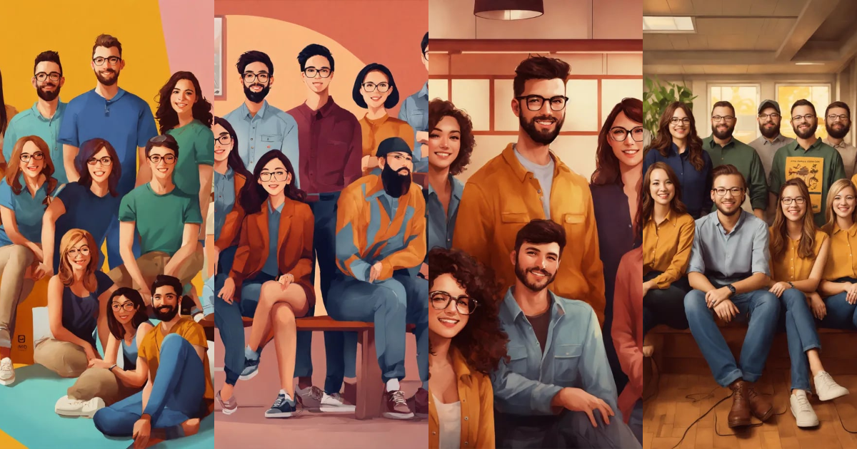 Lexica - Graphic design team photo, group photo, realistic, about us ...