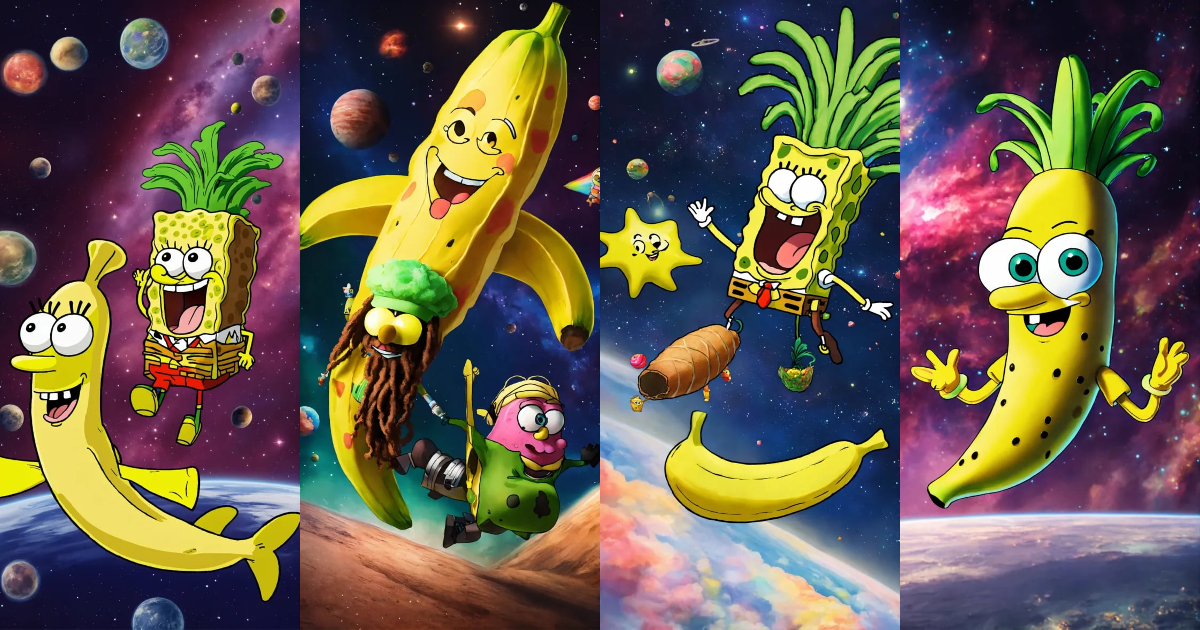 Lexica - Rasta SpongeBob and Patrick with dreadlocks riding a banana ...