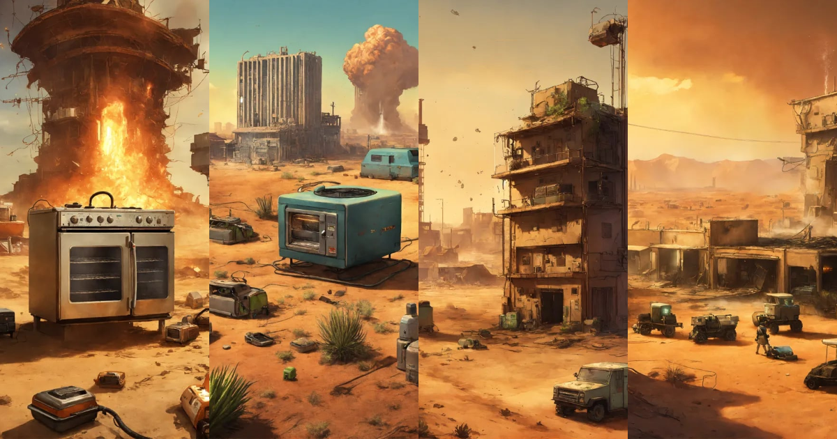 Lexica - Splash screen of a desert with a building facility under ...