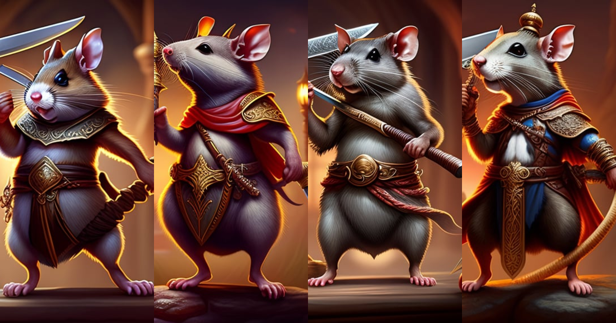 Lexica - Antropomorphic rat character buying a sword made out of bone ...