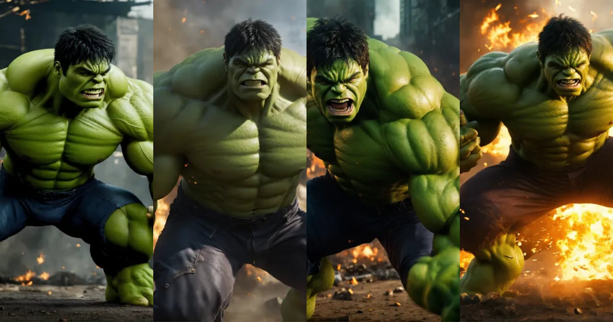 Lexica - Produce me an image of Hulk in fighting action, movie image ...