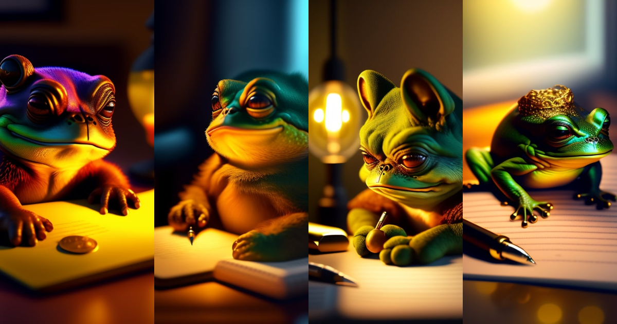 Lexica - An exhausted pepe the frog commiting tax fraud, paperwork ...