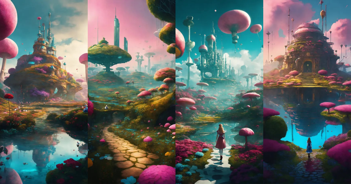 Lexica - Alice in wonderland landscape meets cyberpunk hd. Minimalist ...