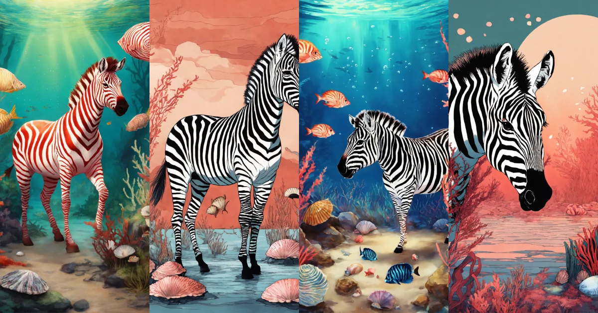 Lexica - Zebra of the rouge rubis swamp with seashells in a coral reef ...