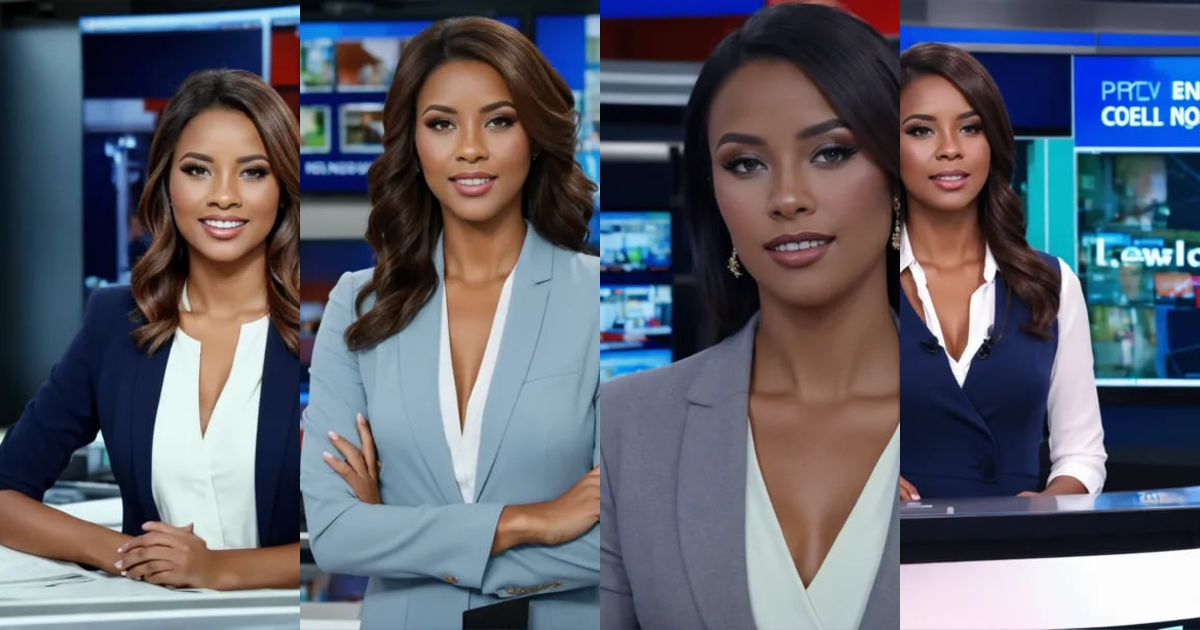 Lexica - A beautiful news caster standing in front of the camera in a ...