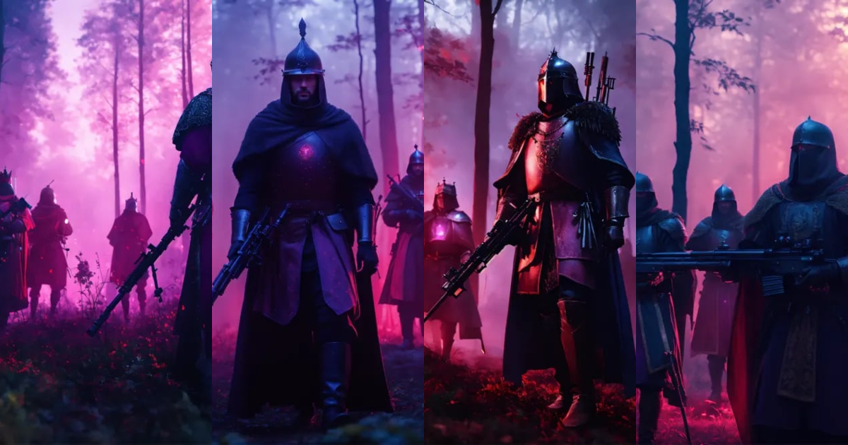Lexica - Cinematic medieval Royal King and his knights holding sniper ...