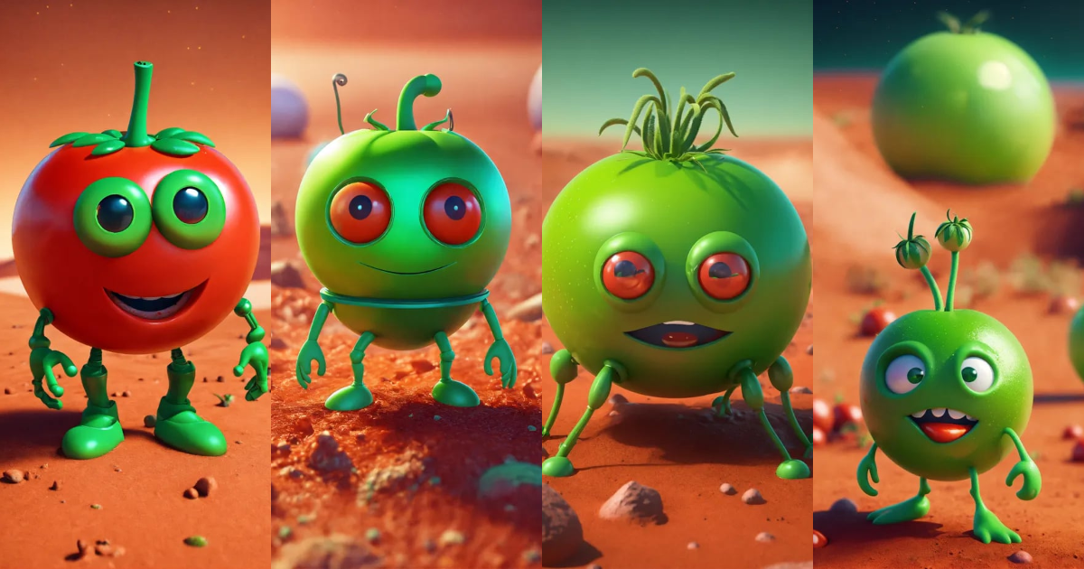 Lexica - Tomato on mars with eyes, tiny green legs and arms, 3d render ...