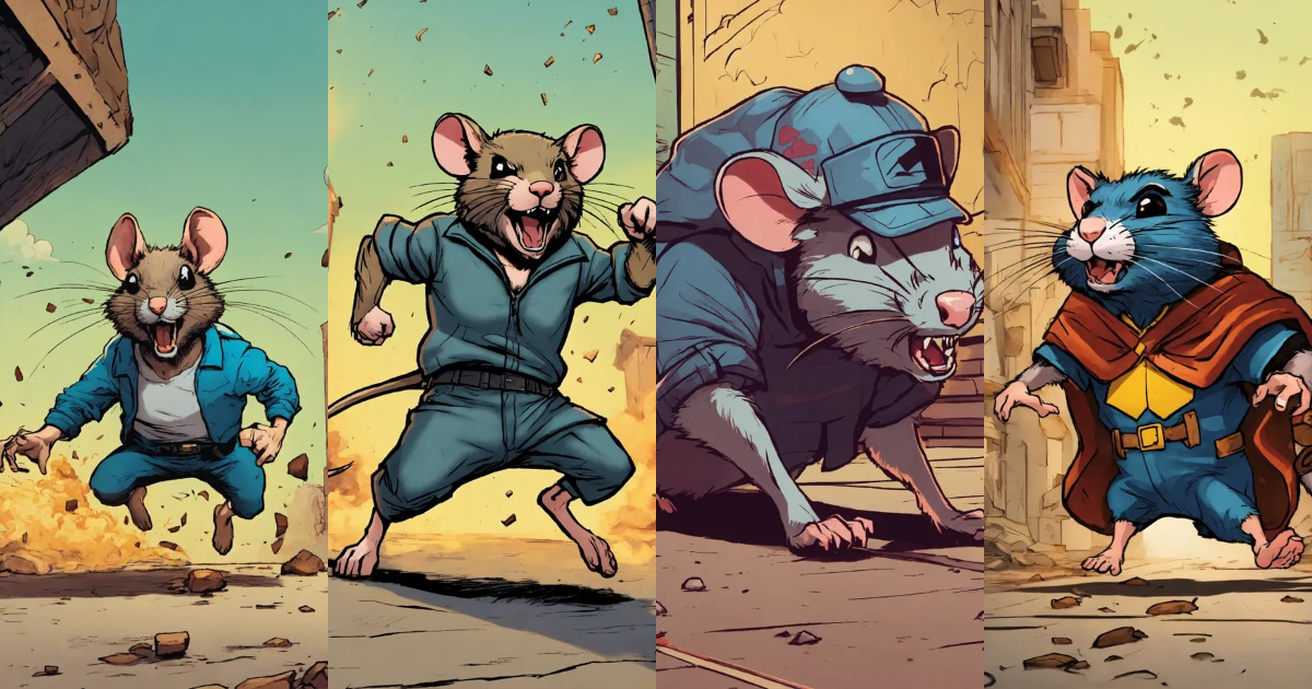 Lexica - A cap on the ground. the angry rat jumps with both feet on ...