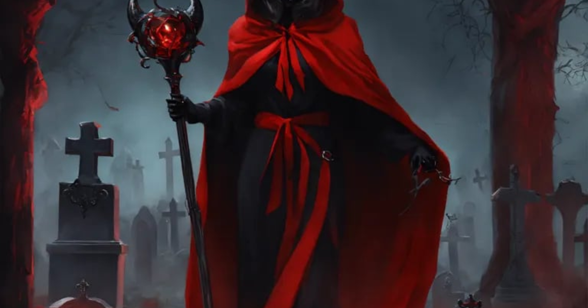 Lexica - Female grim reaper with devil horns and black and red cape ...