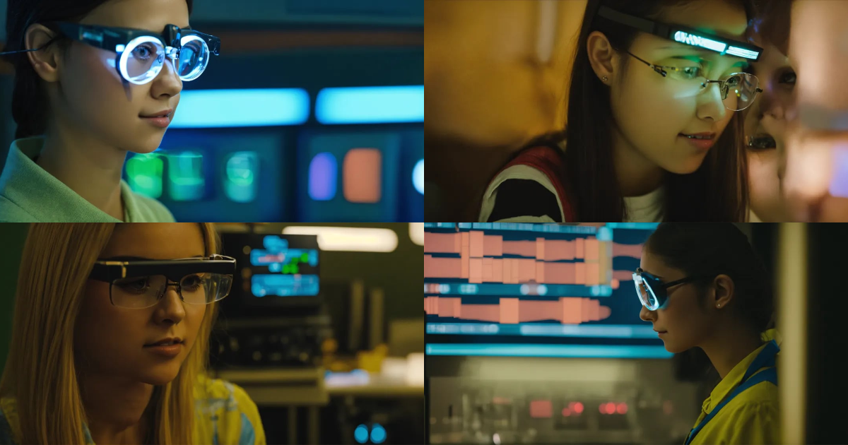 Lexica - Electronic engineer girl placing clear glasses in her eyes ...