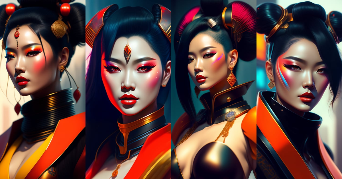 Lexica - Cyberpunk geisha android robot portrait painting, medium shot ...