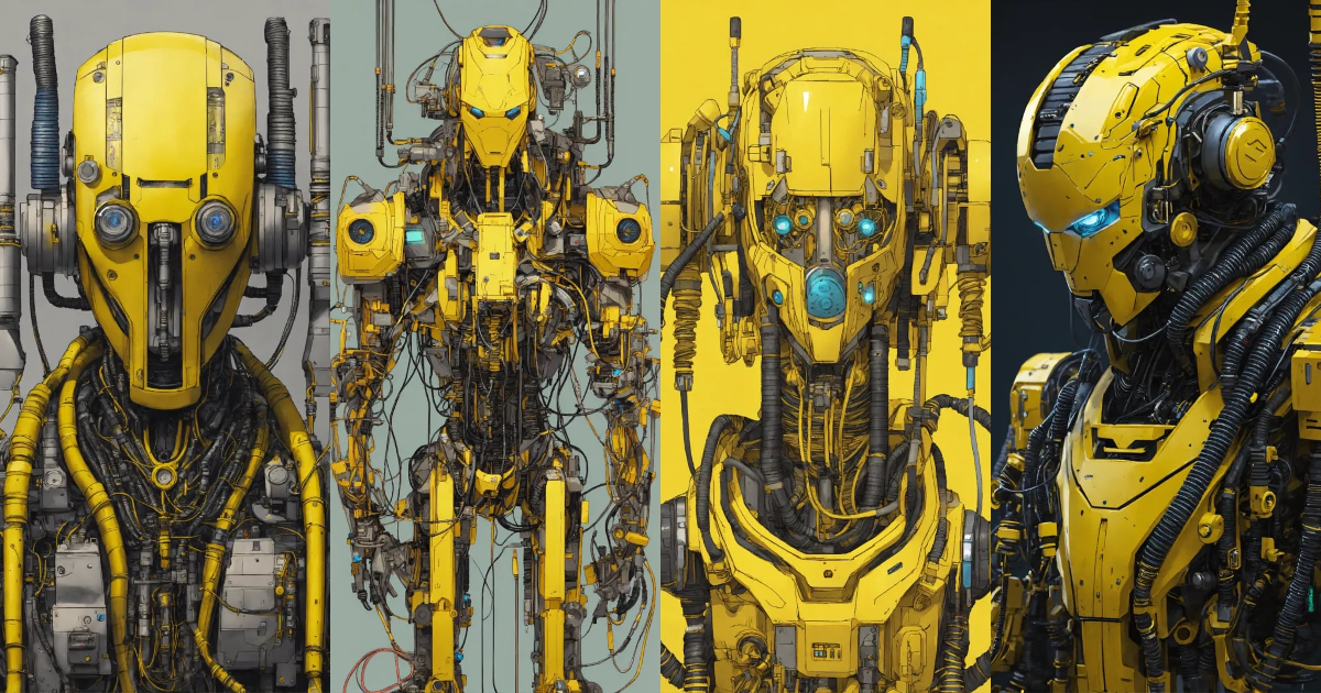 Lexica - Mechanical faceless cyberpunk robot with many cables and hoses ...