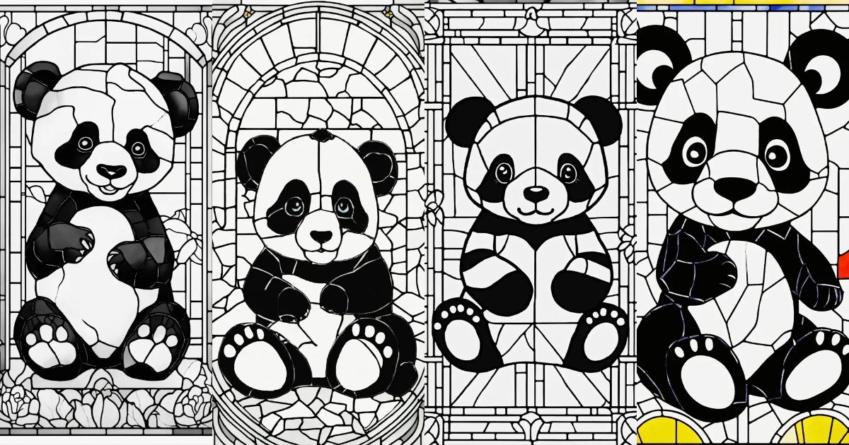 Lexica - Stained glass baby panda, no color, no background