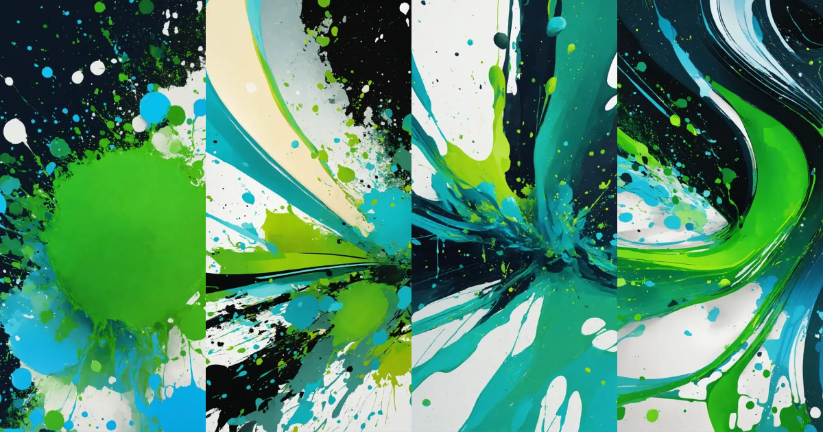 Lexica - Futuristic paint splatter, look, creamy white, sky blue, green ...