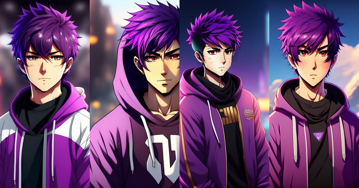 HD Anime Boy Purple Hair PNG