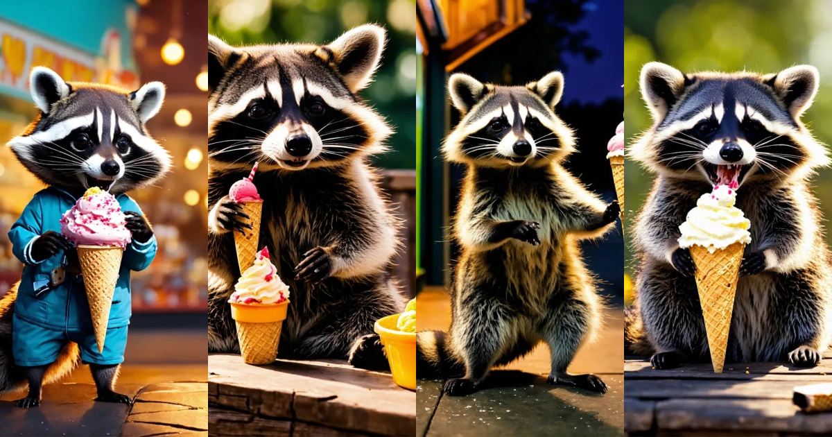 Lexica - A Raccoon finding ice cream, life-like