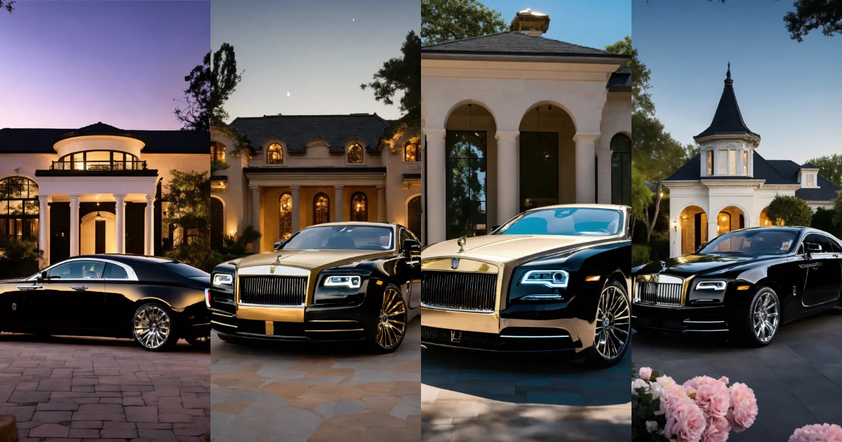 Lexica - 2020 rose Royce Wraith black and Gold with mansion background ...
