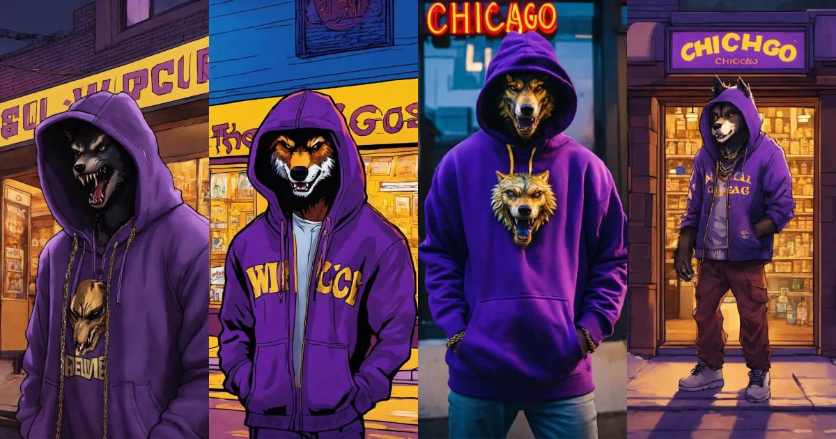 Lexica - Werewolf wearing hoodies and baseball cap purple ,gold chain ...