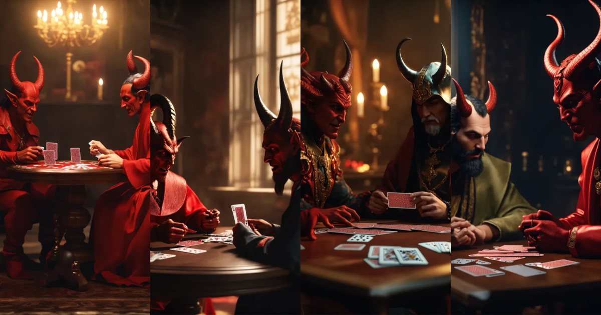 Lexica - Image of the devil and god sitting at a table having a ...