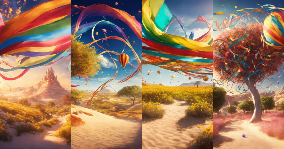 Lexica - Image. illustrate multicolor flying ribbons. in a white desert ...
