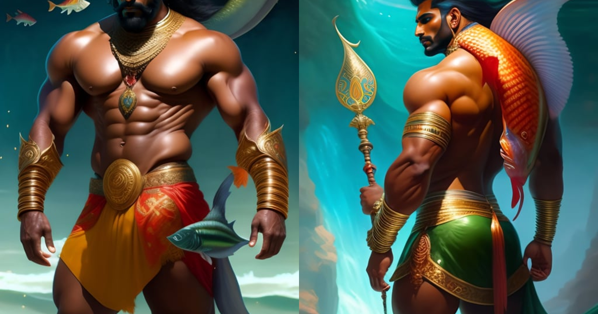 Lexica - Desi man as mer-man with with fish tail emerging from water ...