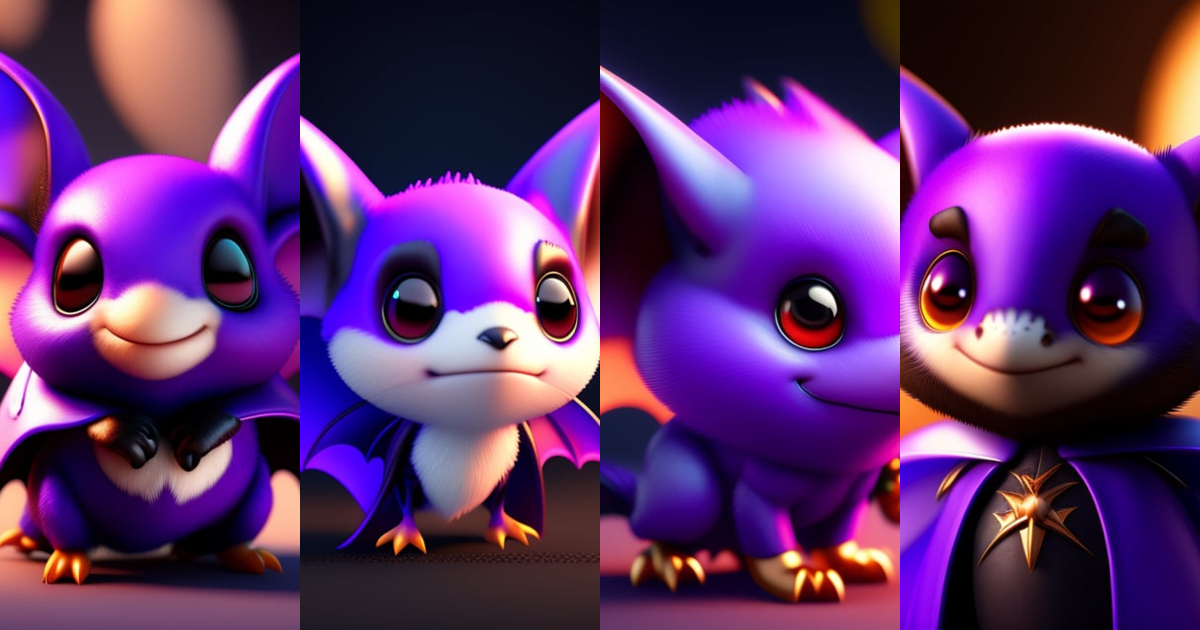 Lexica - Little bat with wings and fangs, cute pixar character, violet ...