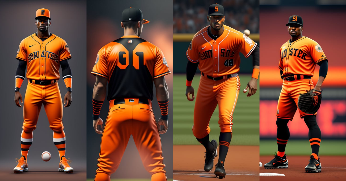 Lexica - Baseball uniform with the lettering ninth inning embroidered on  the chest, color of the uniform is orange with double black lines, unreal