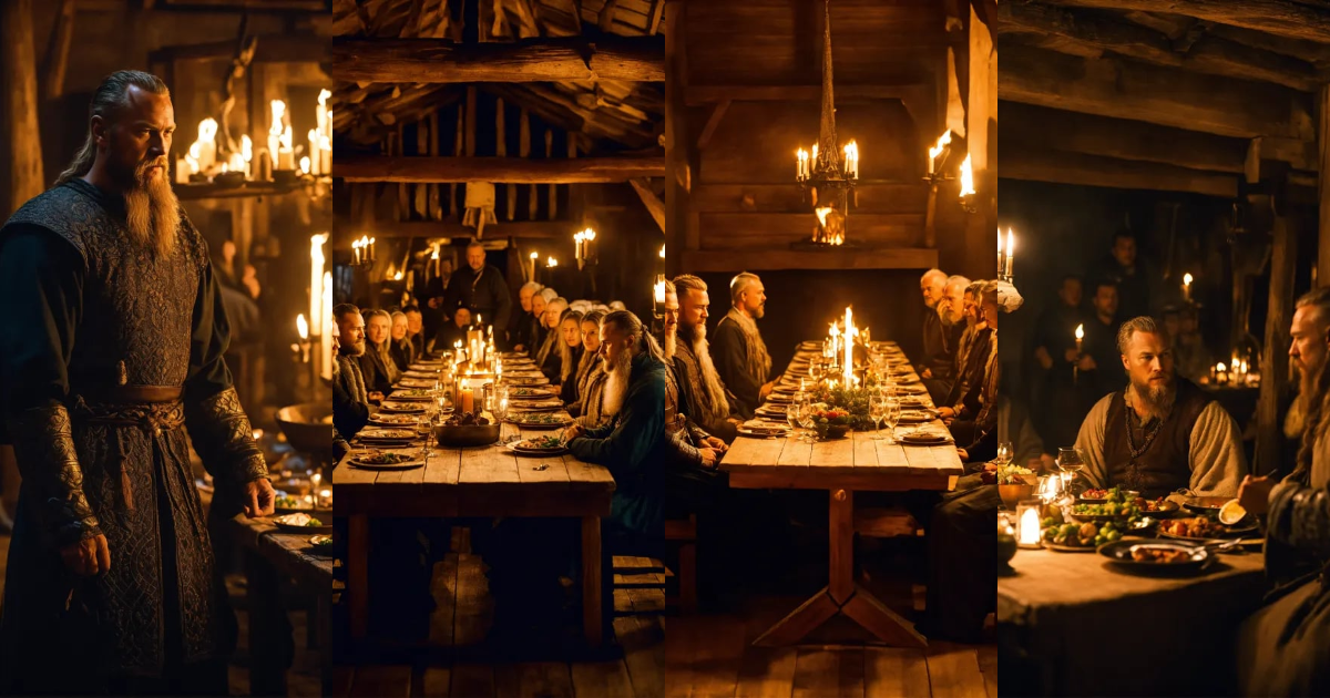 Lexica - Ragnar Lothbrok, 60 old-years, in a great longhouse, banquet ...