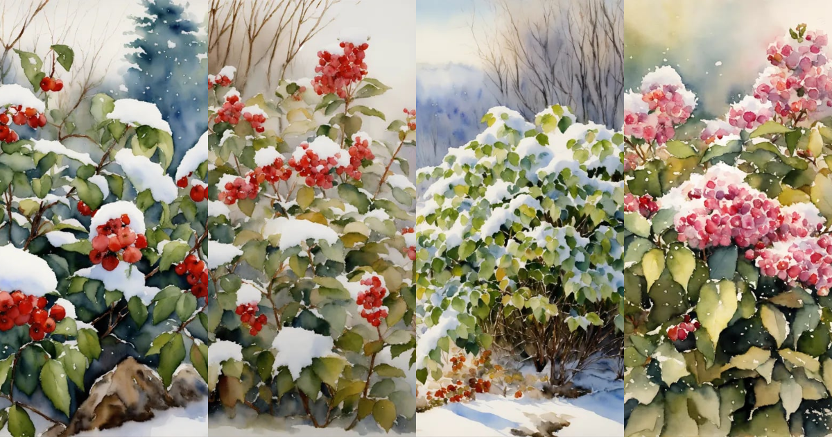 Lexica - White background, a bush covered with snow, realism, sharp ...