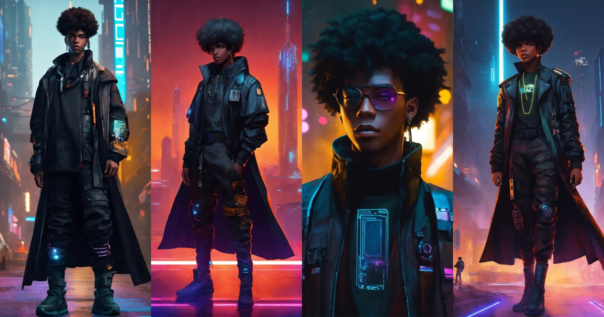 Lexica - Full body photo of a black cyberpunk 18-year-old man wearing ...