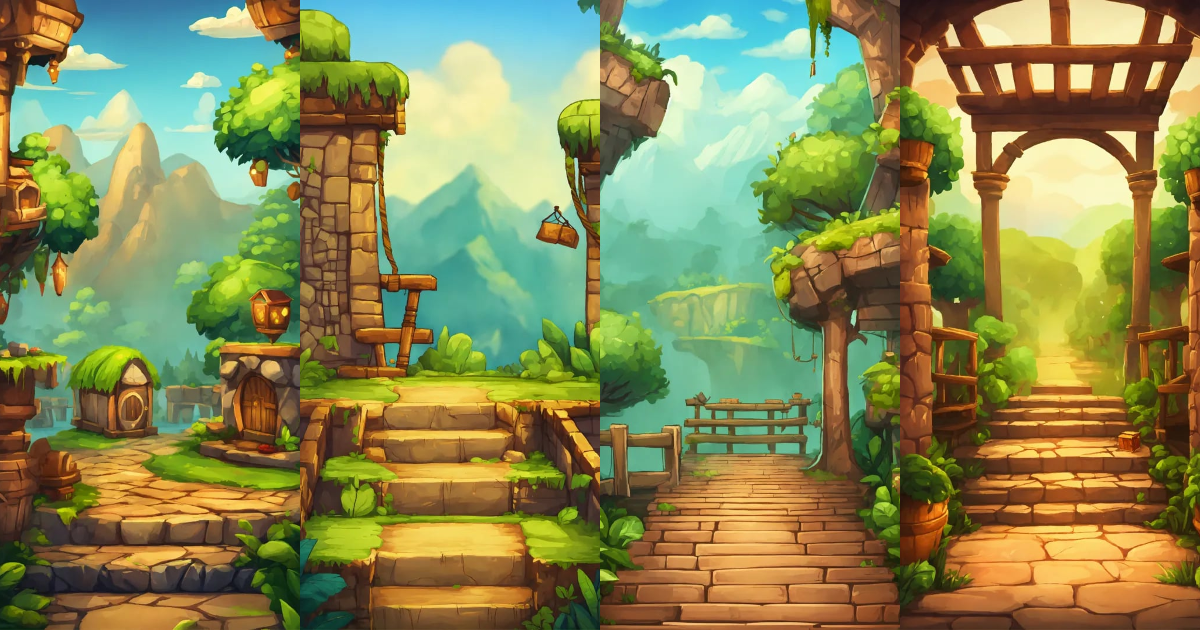 Lexica - Hand painted 2d platform game background
