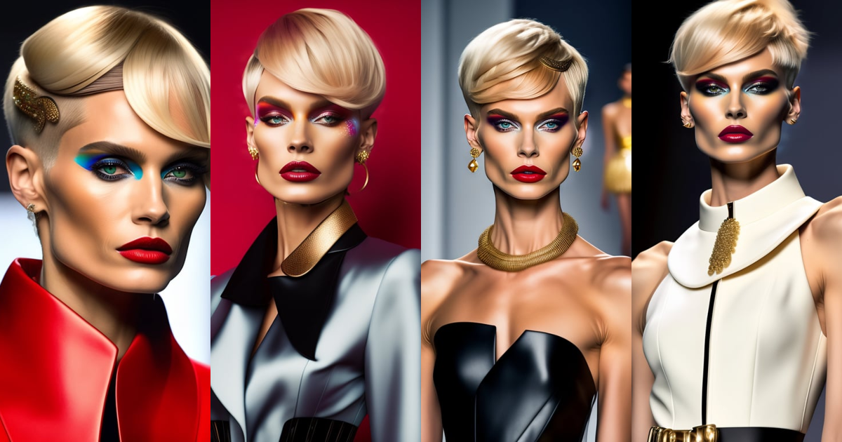 Lexica - A realistic woman in her 40s, eccentric look with blond hair ...
