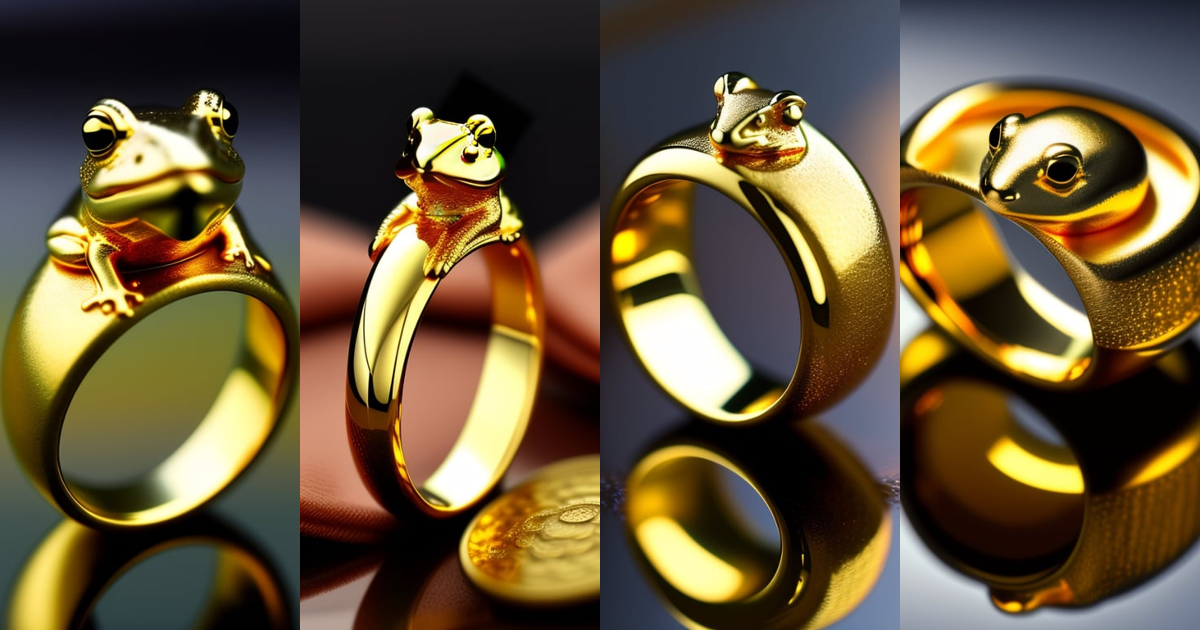 Lexica - Gold signet ring, little gold frog sculpture in a gold pond ...