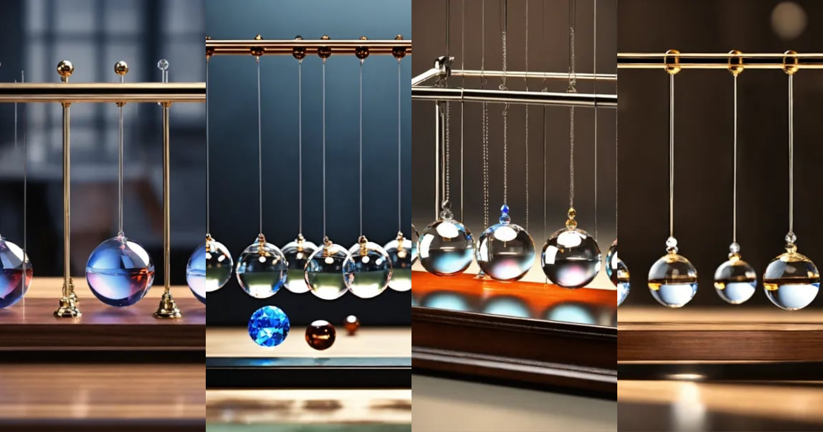 Lexica Newton cradle, five crystal clear transparent pendulums, one