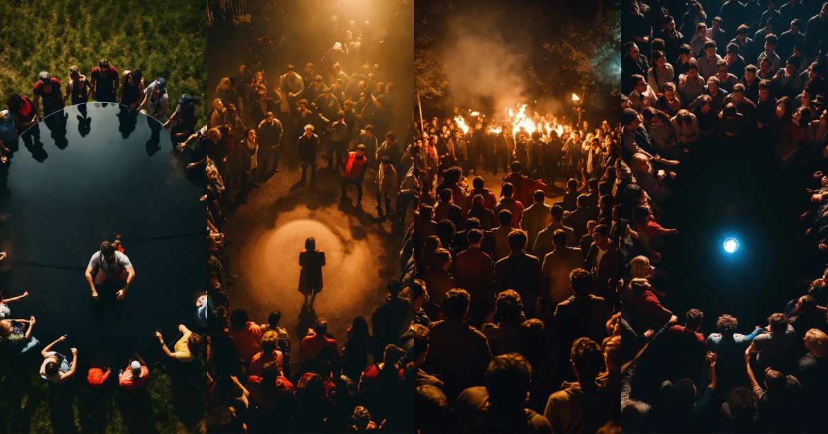 Lexica - A lone person getting surrounded by an angry mob of people in ...