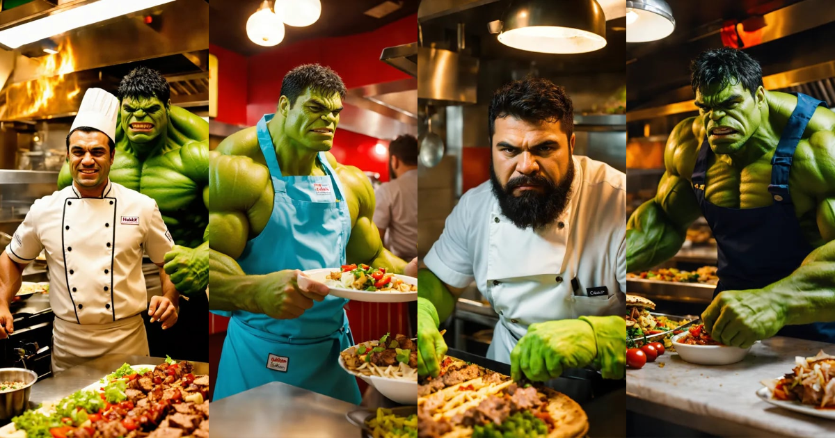 Lexica - Hulk in a chef's uniform at a kebab restaurant,8k,with chef ...