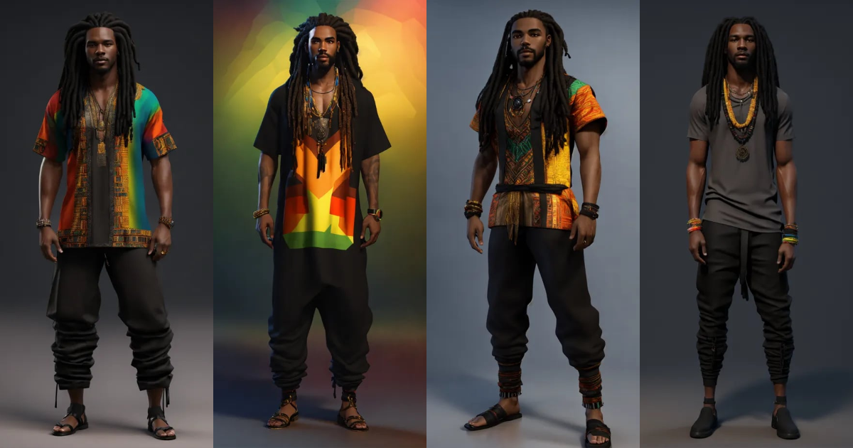 Lexica - 3d render of a Black man with long flowing dreadlocks, 6'5 ...