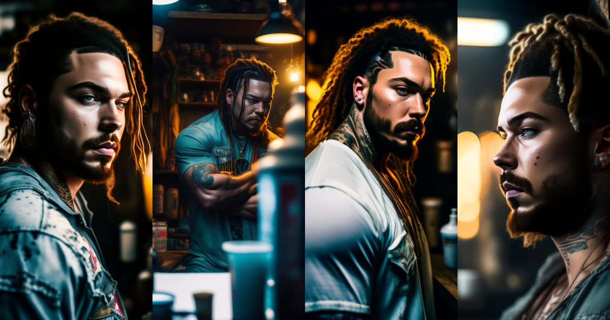 Lexica - Post malone Wide angle Environmental shot of Cyborg in a ...
