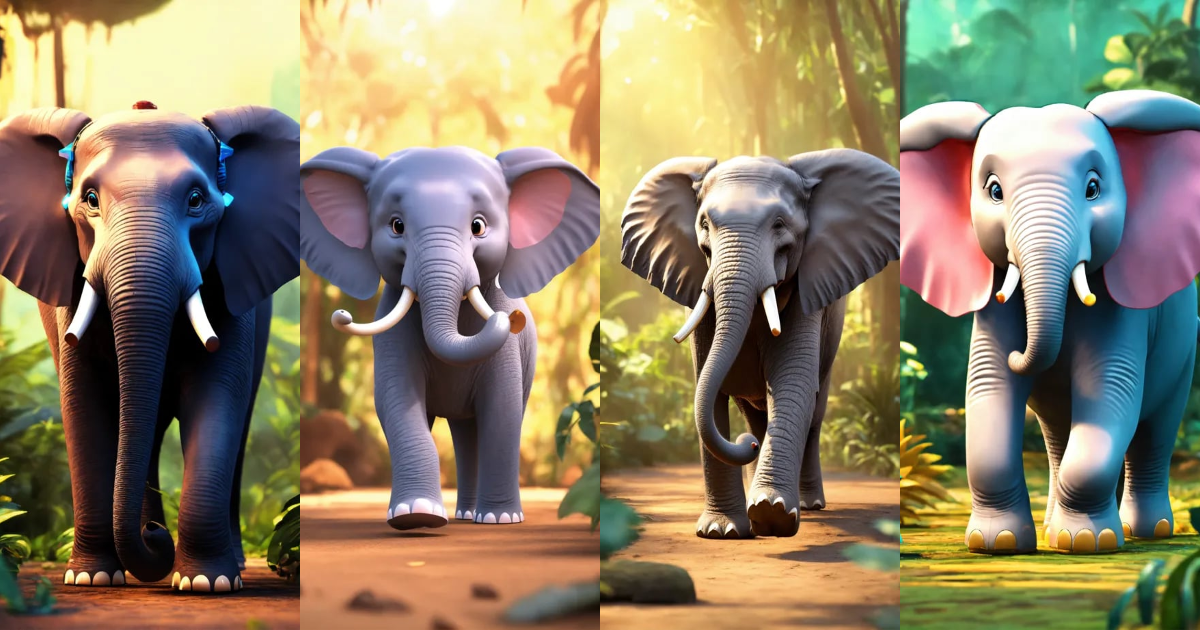 Lexica - 3d style animation cartoon elephant talking move his in jungle