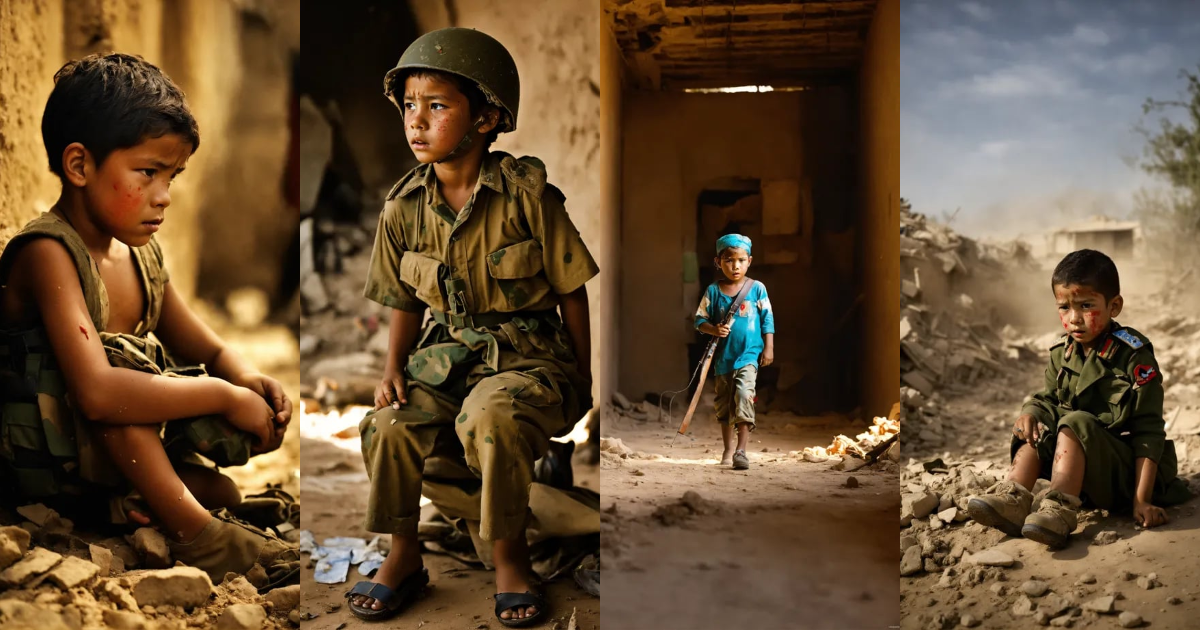 Lexica - Masterpiece fine art photography many kids hurt vulnerable in war
